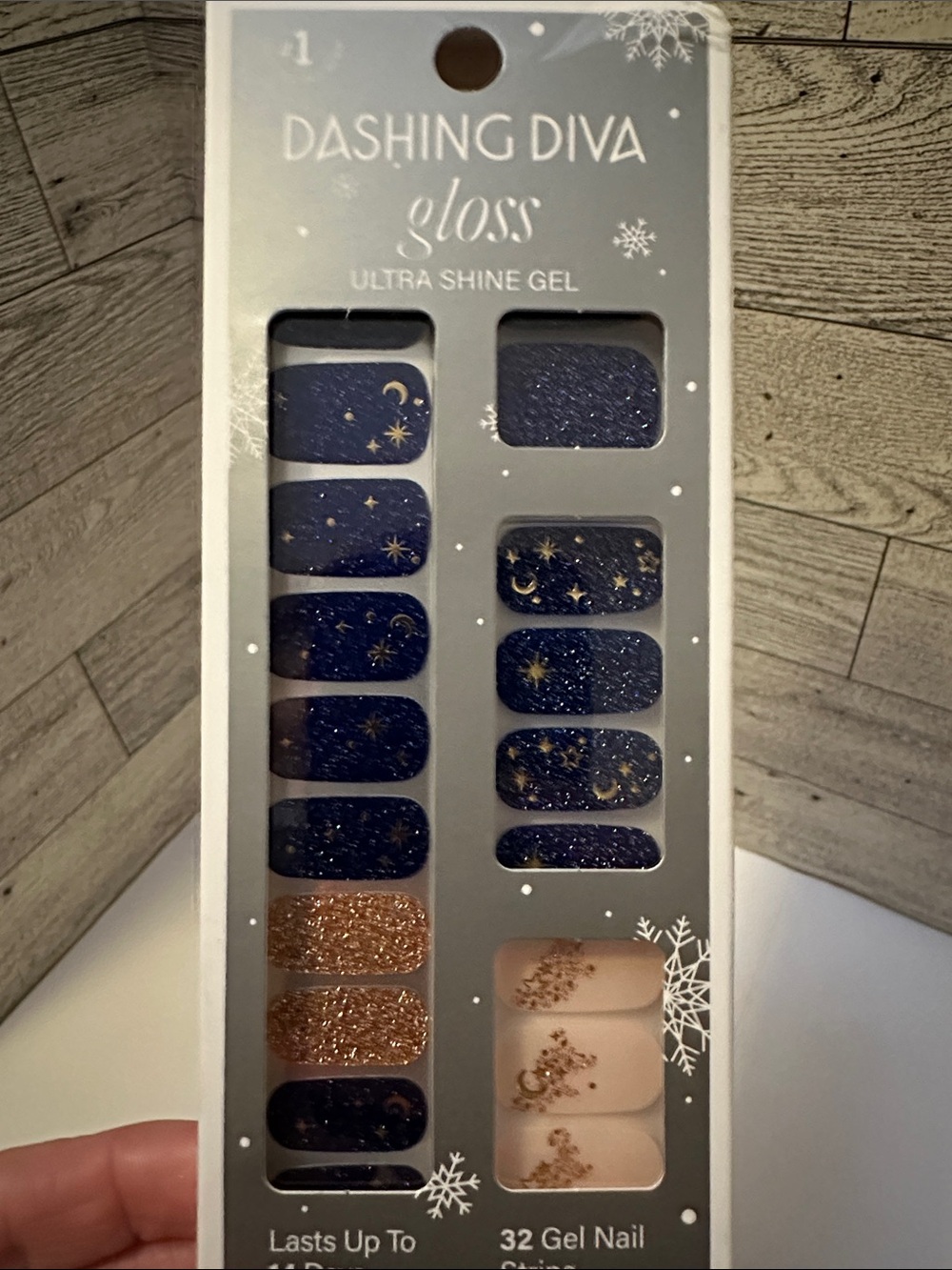 Dashing Diva Starry Night Dark Blue and Gold Glitter Gel Nail Strips Moon Stars